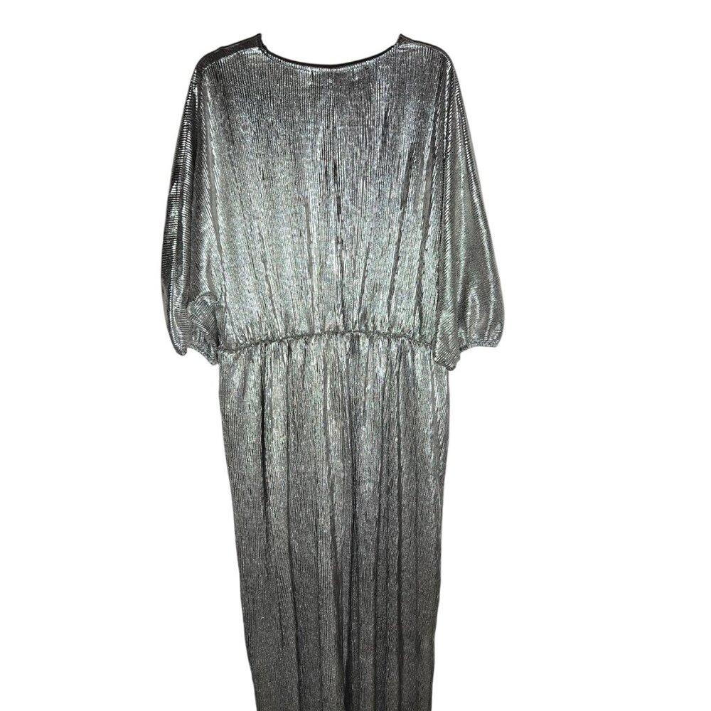 Absolutely Famous Silver Maxi Dress Plus Size 2X Holiday Metallic Faux Wrap Date - Picture 4 of 13